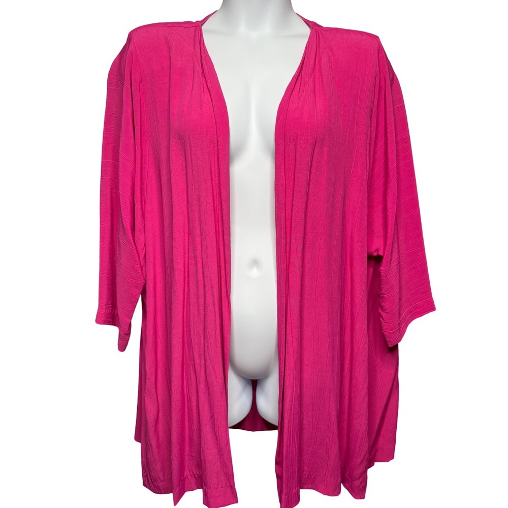 VTG 90s RENNAR Womens Pink Open Front Oversized Kimono Cardigan Jacket XL Breezy